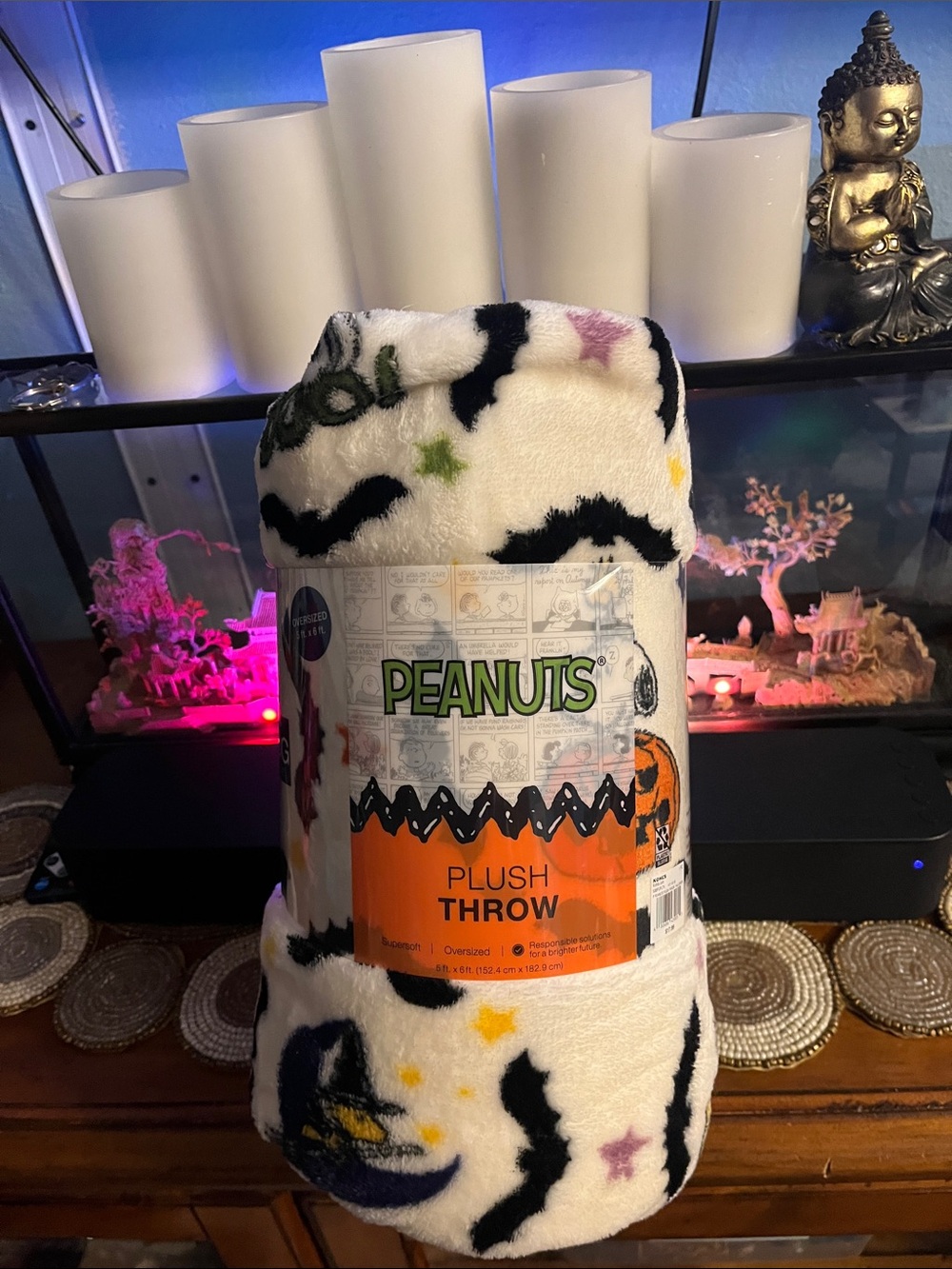Peanuts Plush Throw Blanket - White with Halloween Motifs